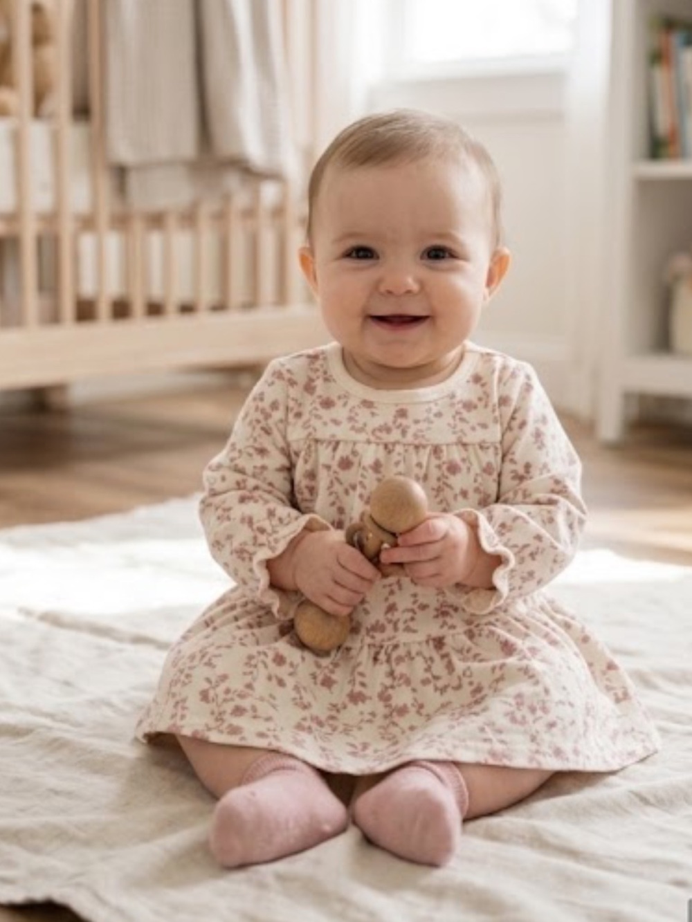 Quincy Mae Cream Dress & Bloomer Set with Pink Floral Print